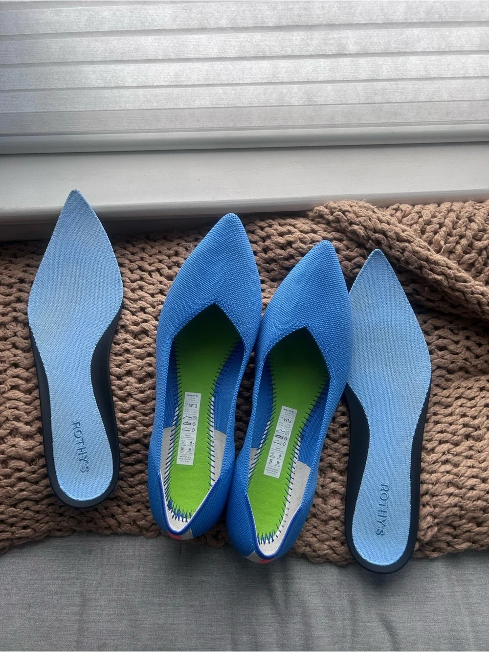 Rothy's Bright Blue Pointed Knit Flats